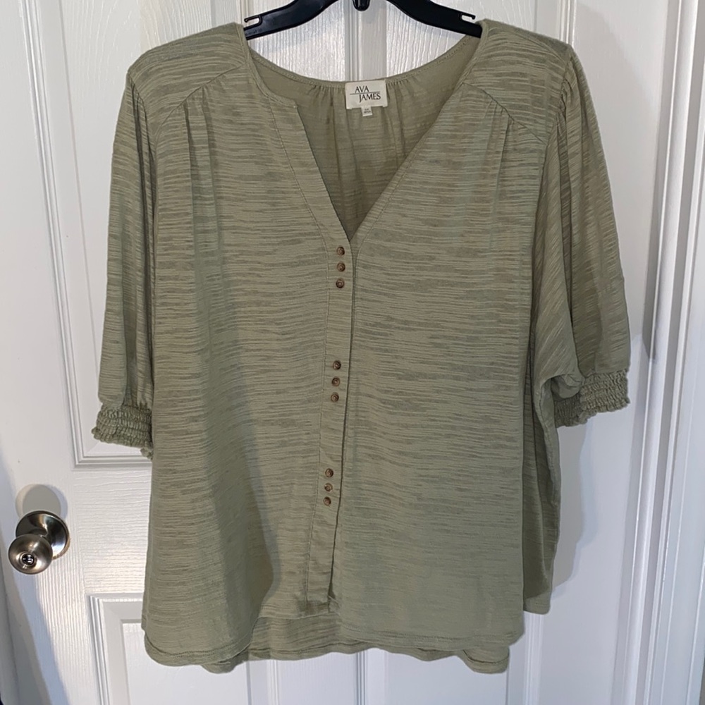 Ava James Short Sleeve Top. V Neck Light Green Plus Size 3x